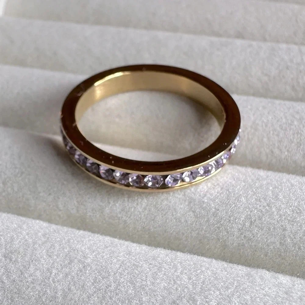 Lavender Alexandrite Colored CZ 18k Gold Stainless Steel Eternity Band Ring June - Picture 9 of 9